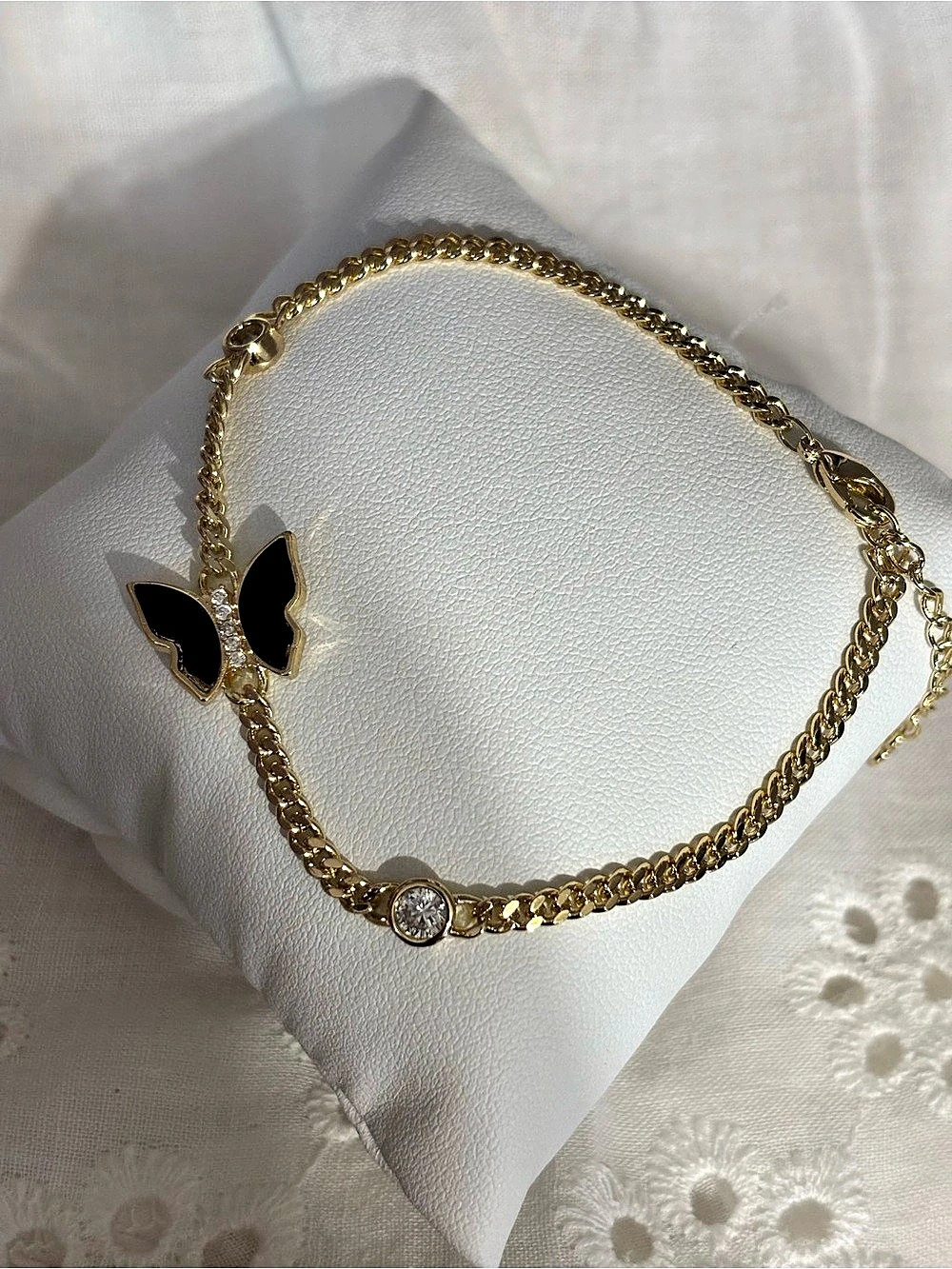Butterfly Charm Chain Bracelet in Gold & Black